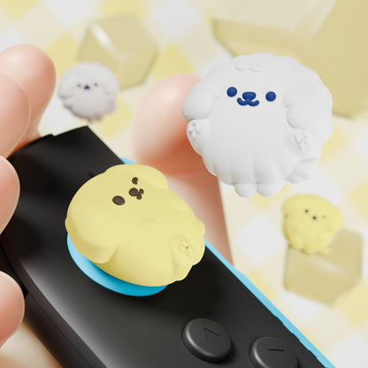 PlayVital Switch 2（2025年新モデル）対応 親指グリップキャップ 4個セット かわいいシリコン製スティックカバー Joycon用 耐久性ある 【ふわふわ＆ウィンクパピー】