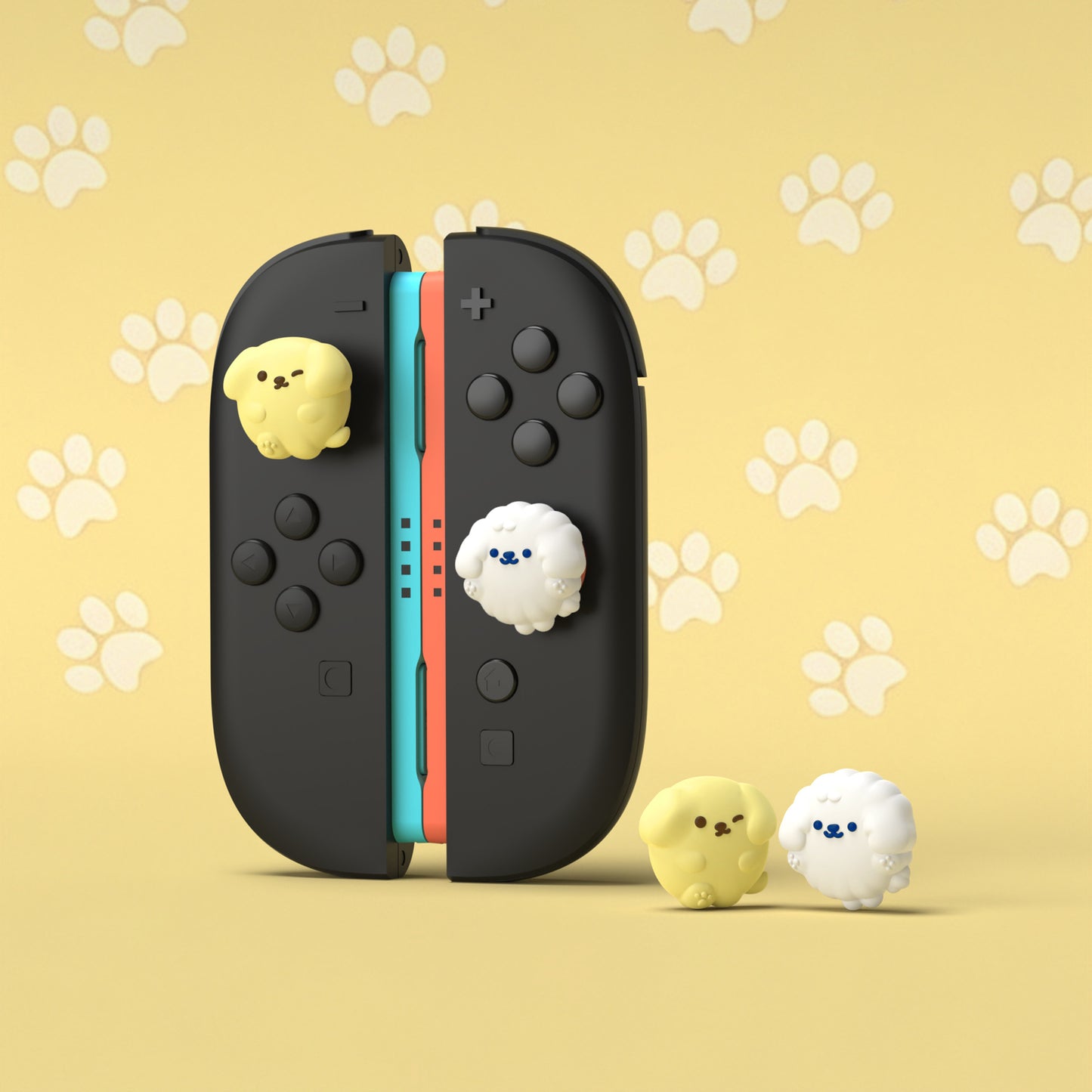 PlayVital Switch 2（2025年新モデル）対応 親指グリップキャップ 4個セット かわいいシリコン製スティックカバー Joycon用 耐久性ある 【ふわふわ＆ウィンクパピー】