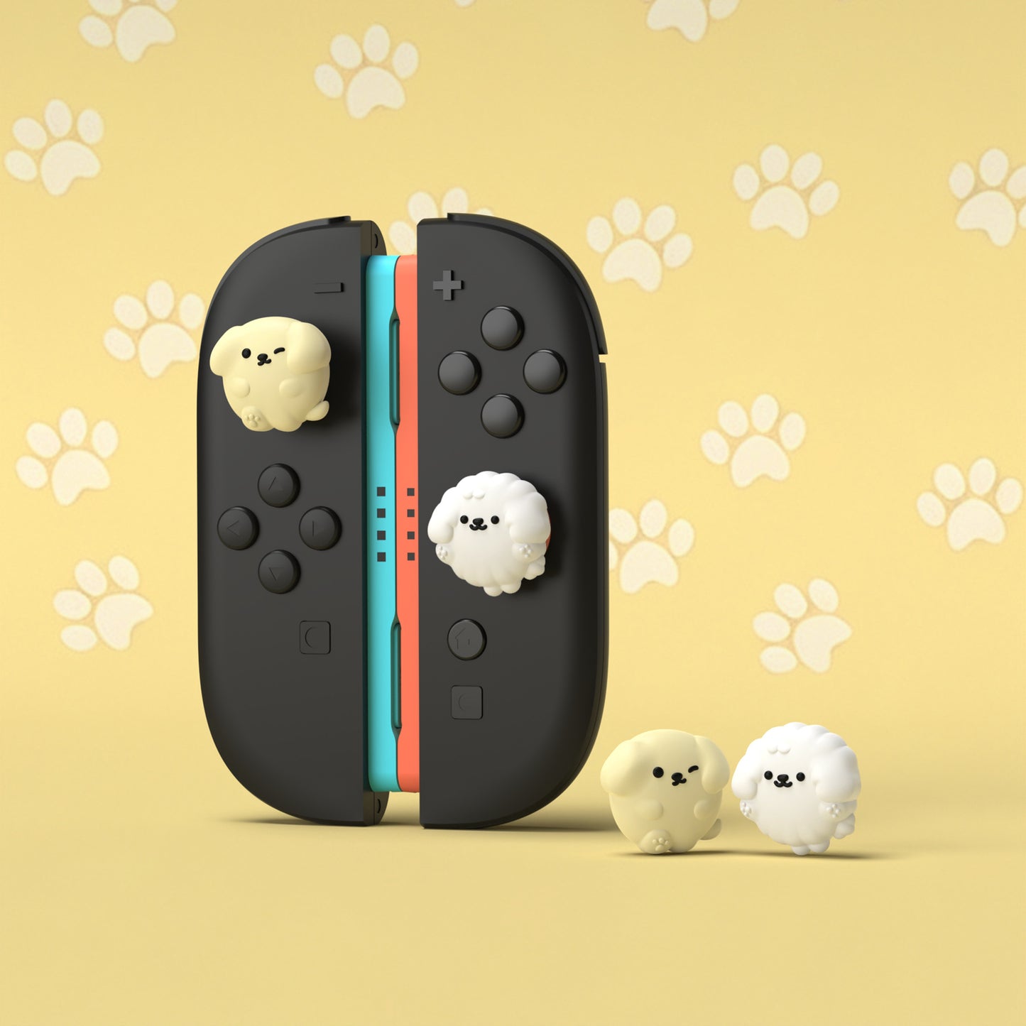 PlayVital Switch 2（2025年新モデル）対応 親指グリップキャップ 4個セット かわいいシリコン製スティックカバー Joycon用 耐久性ある 【ふわふわウィンク子犬】