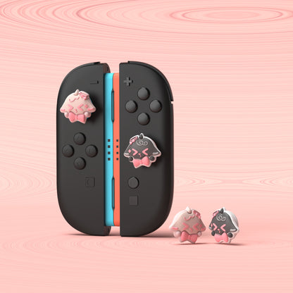 PlayVital Switch 2（2025年新モデル）対応 親指グリップキャップ 4個セット かわいいシリコン製スティックカバー Joycon用 耐久性ある 【ふわリボンひつじ】