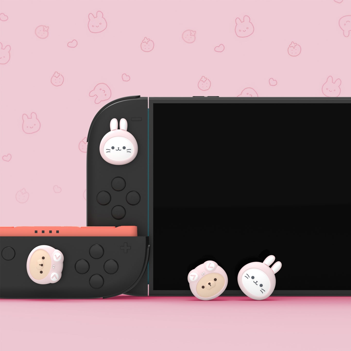 PlayVital Switch 2（2025年新モデル）対応 親指グリップキャップ 4個セット  かわいいシリコン製スティックカバー Joycon用 耐久性ある 【ウサギの着ぐるみ猫やカエルの着ぐるみ犬】