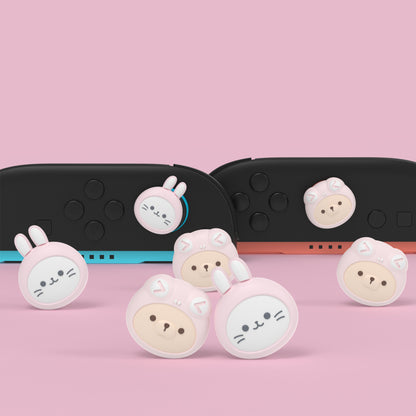 PlayVital Switch 2（2025年新モデル）対応 親指グリップキャップ 4個セット  かわいいシリコン製スティックカバー Joycon用 耐久性ある 【ウサギの着ぐるみ猫やカエルの着ぐるみ犬】