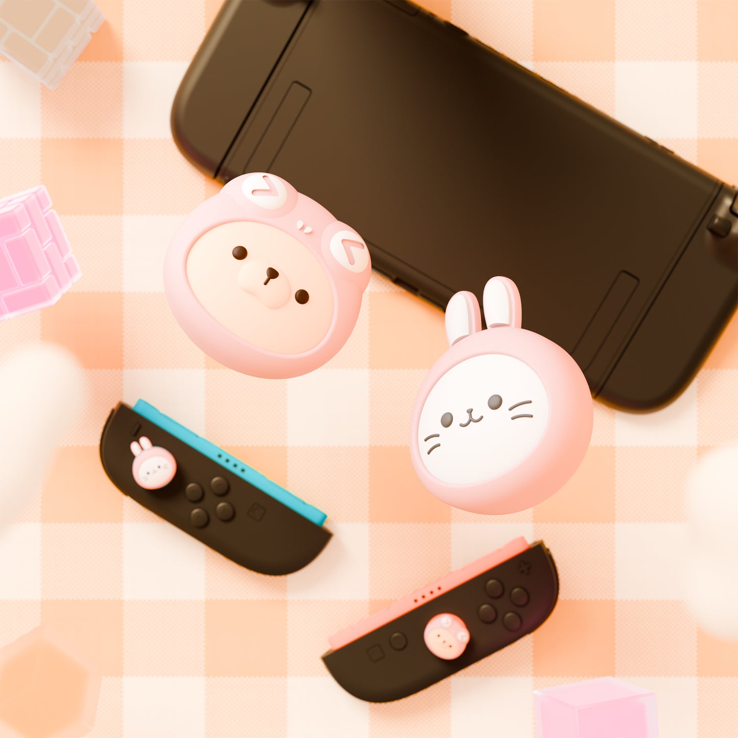 PlayVital Switch 2（2025年新モデル）対応 親指グリップキャップ 4個セット  かわいいシリコン製スティックカバー Joycon用 耐久性ある 【ウサギの着ぐるみ猫やカエルの着ぐるみ犬】