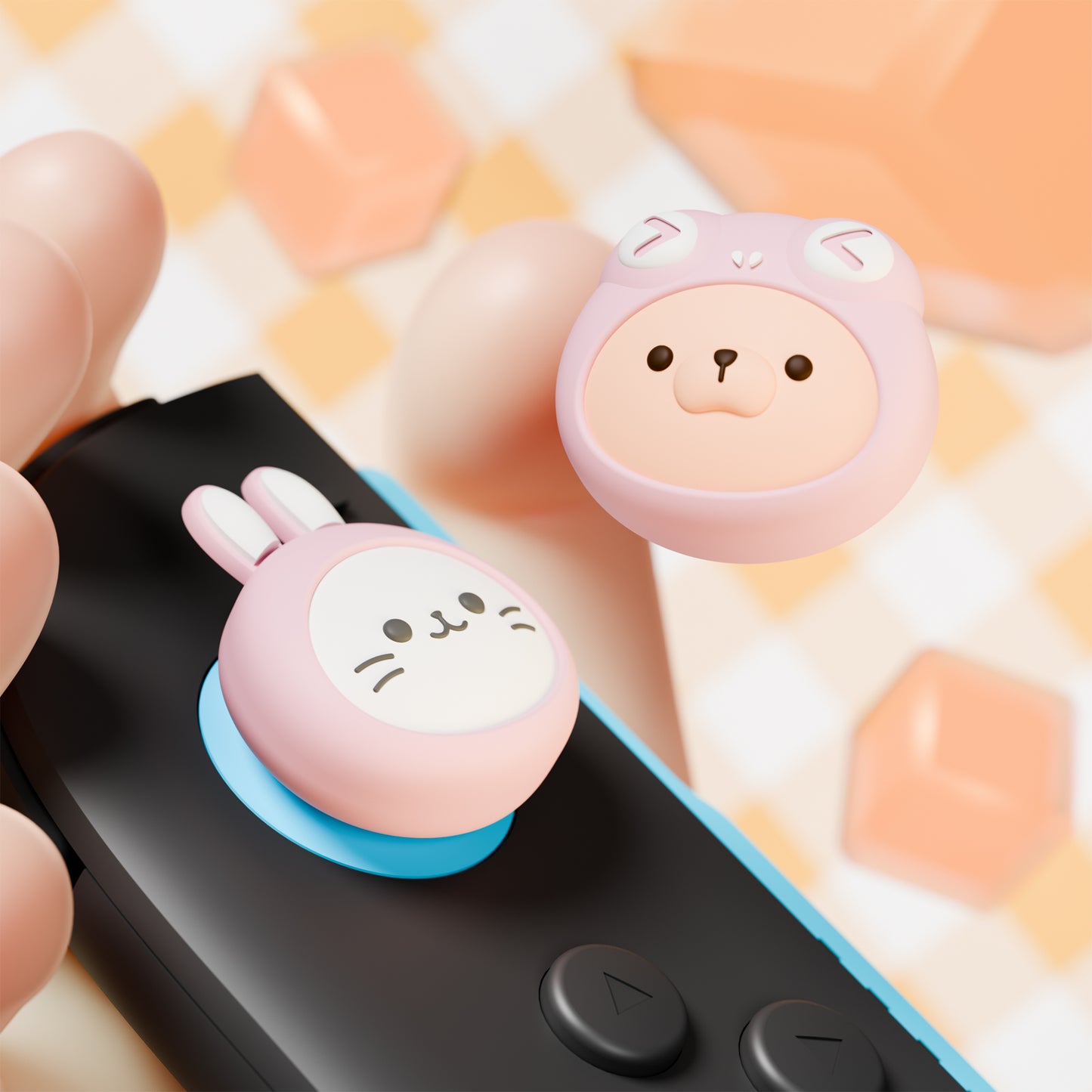 PlayVital Switch 2（2025年新モデル）対応 親指グリップキャップ 4個セット  かわいいシリコン製スティックカバー Joycon用 耐久性ある 【ウサギの着ぐるみ猫やカエルの着ぐるみ犬】