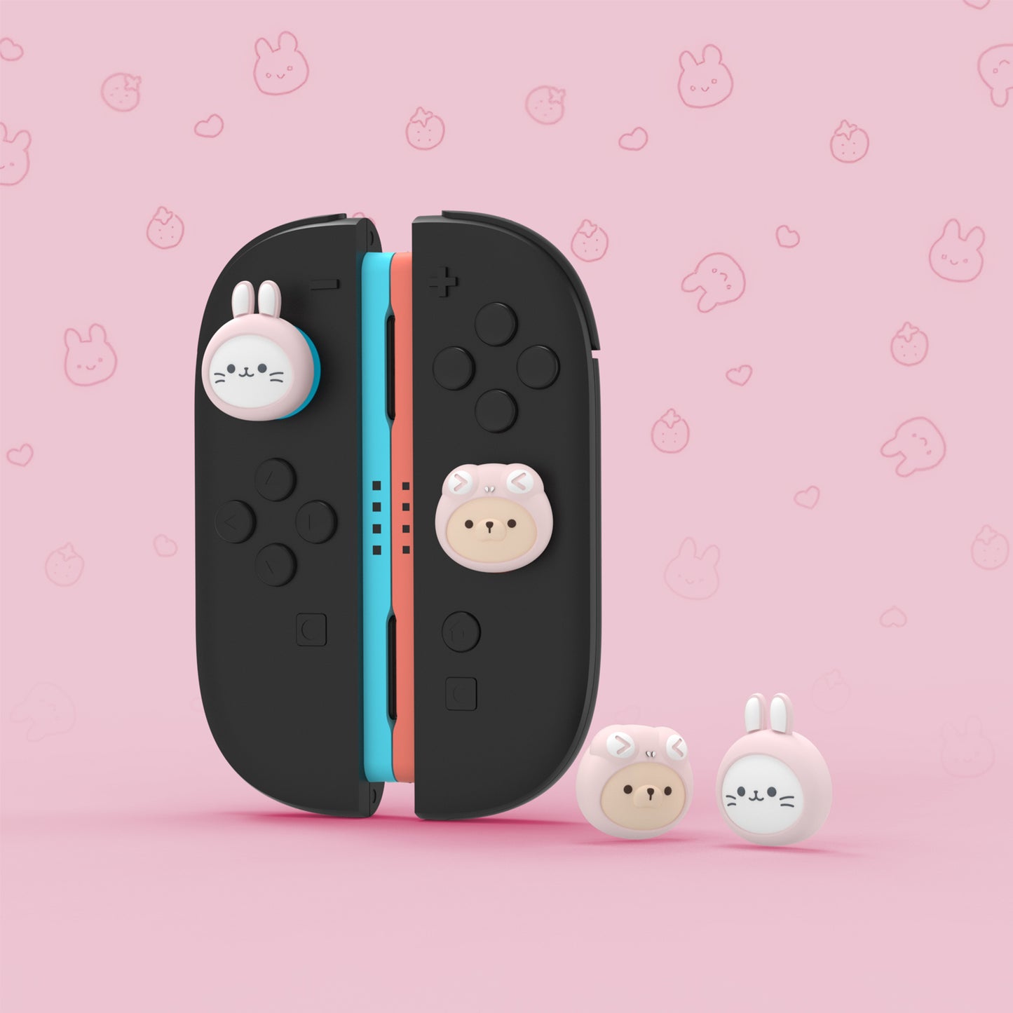 PlayVital Switch 2（2025年新モデル）対応 親指グリップキャップ 4個セット  かわいいシリコン製スティックカバー Joycon用 耐久性ある 【ウサギの着ぐるみ猫やカエルの着ぐるみ犬】