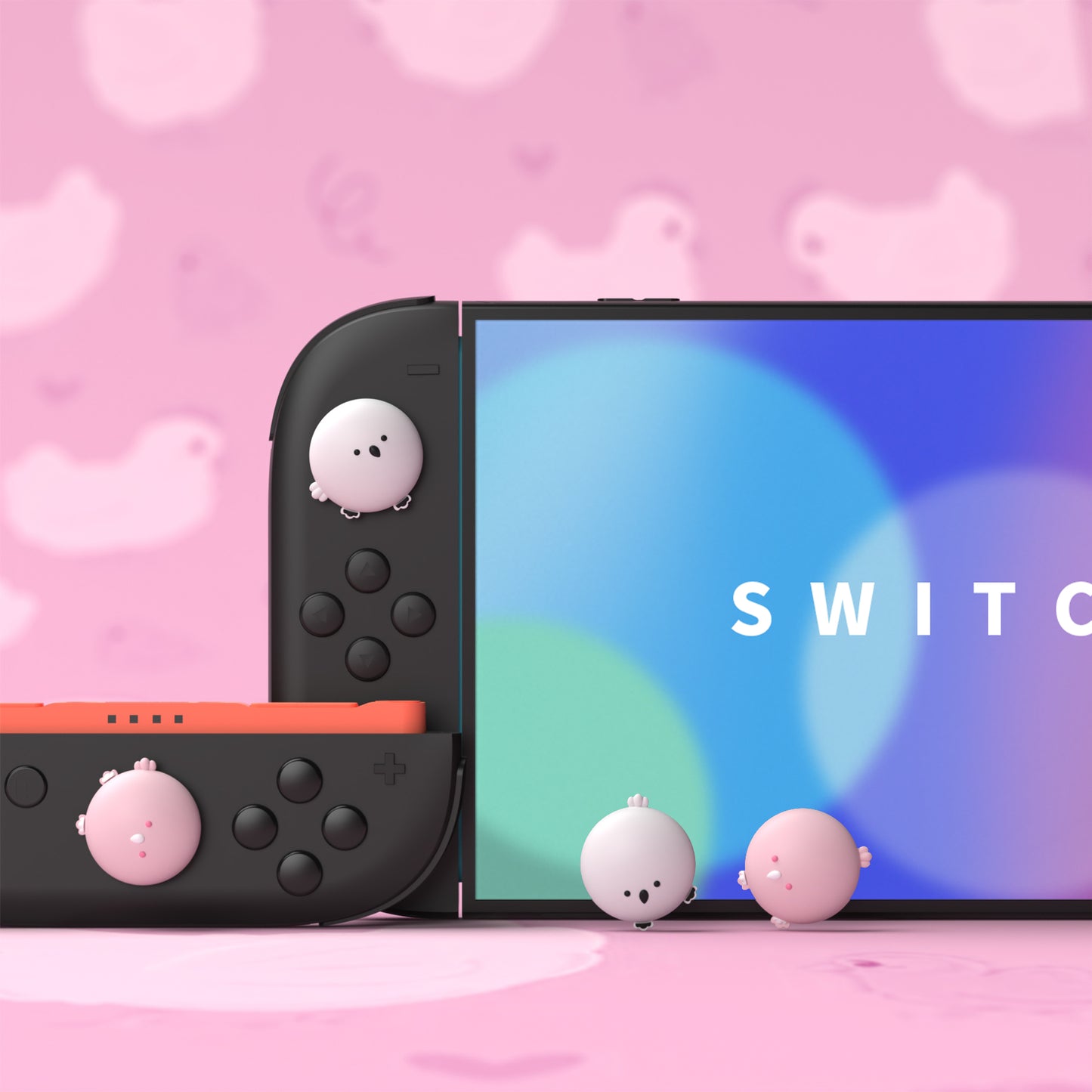 PlayVital Switch 2（2025年新モデル）対応 親指グリップキャップ 4個セット かわいいシリコン製スティックカバー Joycon用 耐久性ある 【ふわふわヒヨコ＆はずかしがりヒヨコ】