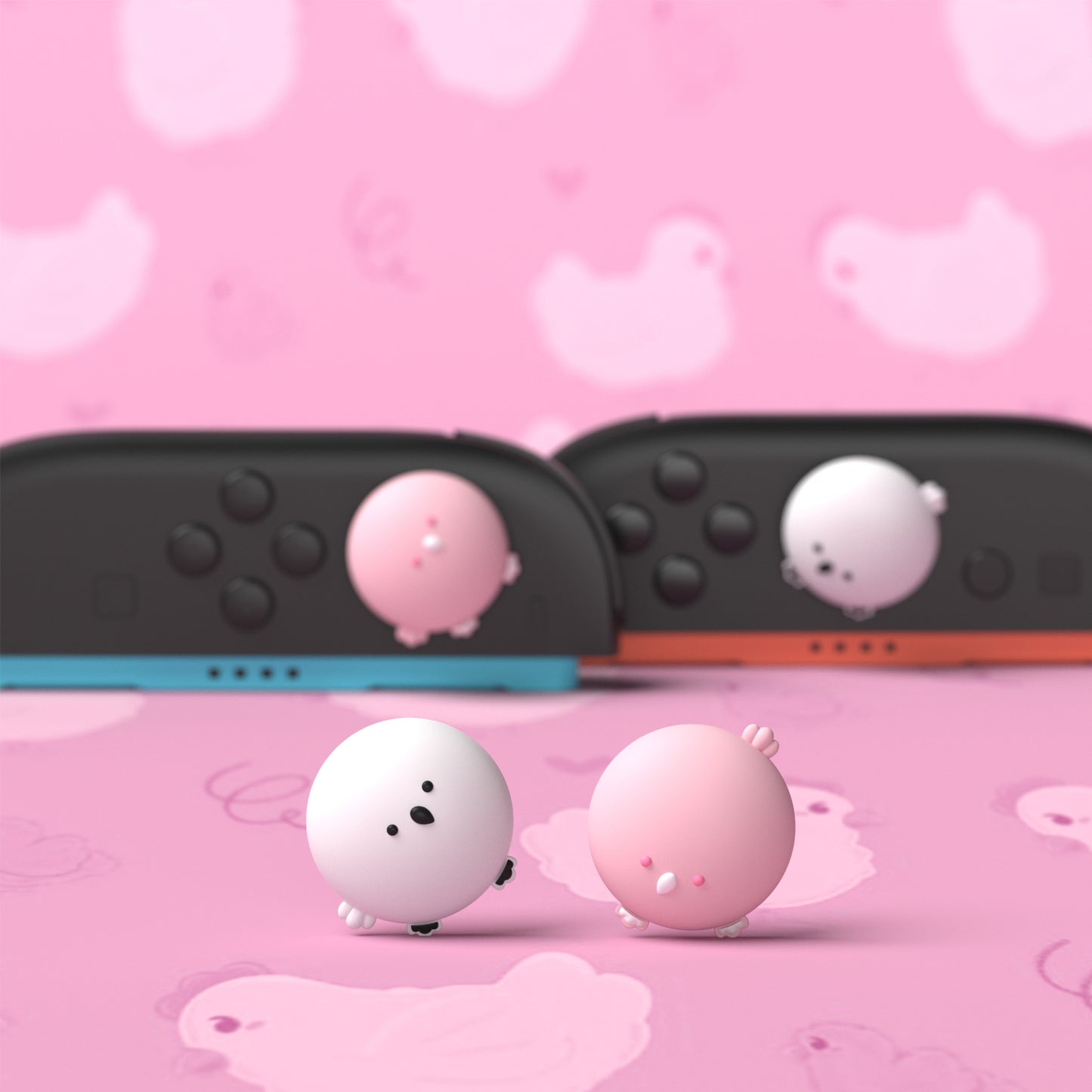 PlayVital Switch 2（2025年新モデル）対応 親指グリップキャップ 4個セット かわいいシリコン製スティックカバー Joycon用 耐久性ある 【ふわふわヒヨコ＆はずかしがりヒヨコ】