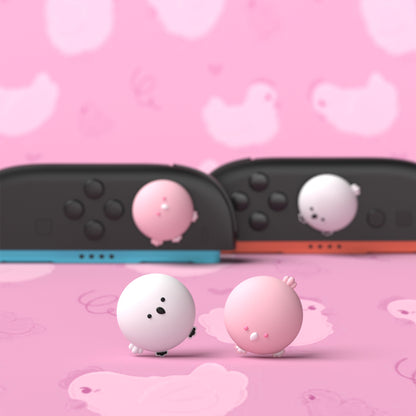 PlayVital Switch 2（2025年新モデル）対応 親指グリップキャップ 4個セット かわいいシリコン製スティックカバー Joycon用 耐久性ある 【ふわふわヒヨコ＆はずかしがりヒヨコ】