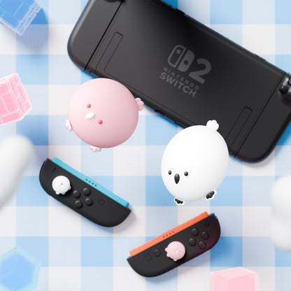 PlayVital Switch 2（2025年新モデル）対応 親指グリップキャップ 4個セット かわいいシリコン製スティックカバー Joycon用 耐久性ある 【ふわふわヒヨコ＆はずかしがりヒヨコ】