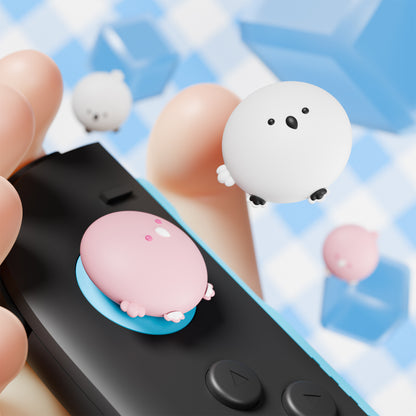 PlayVital Switch 2（2025年新モデル）対応 親指グリップキャップ 4個セット かわいいシリコン製スティックカバー Joycon用 耐久性ある 【ふわふわヒヨコ＆はずかしがりヒヨコ】