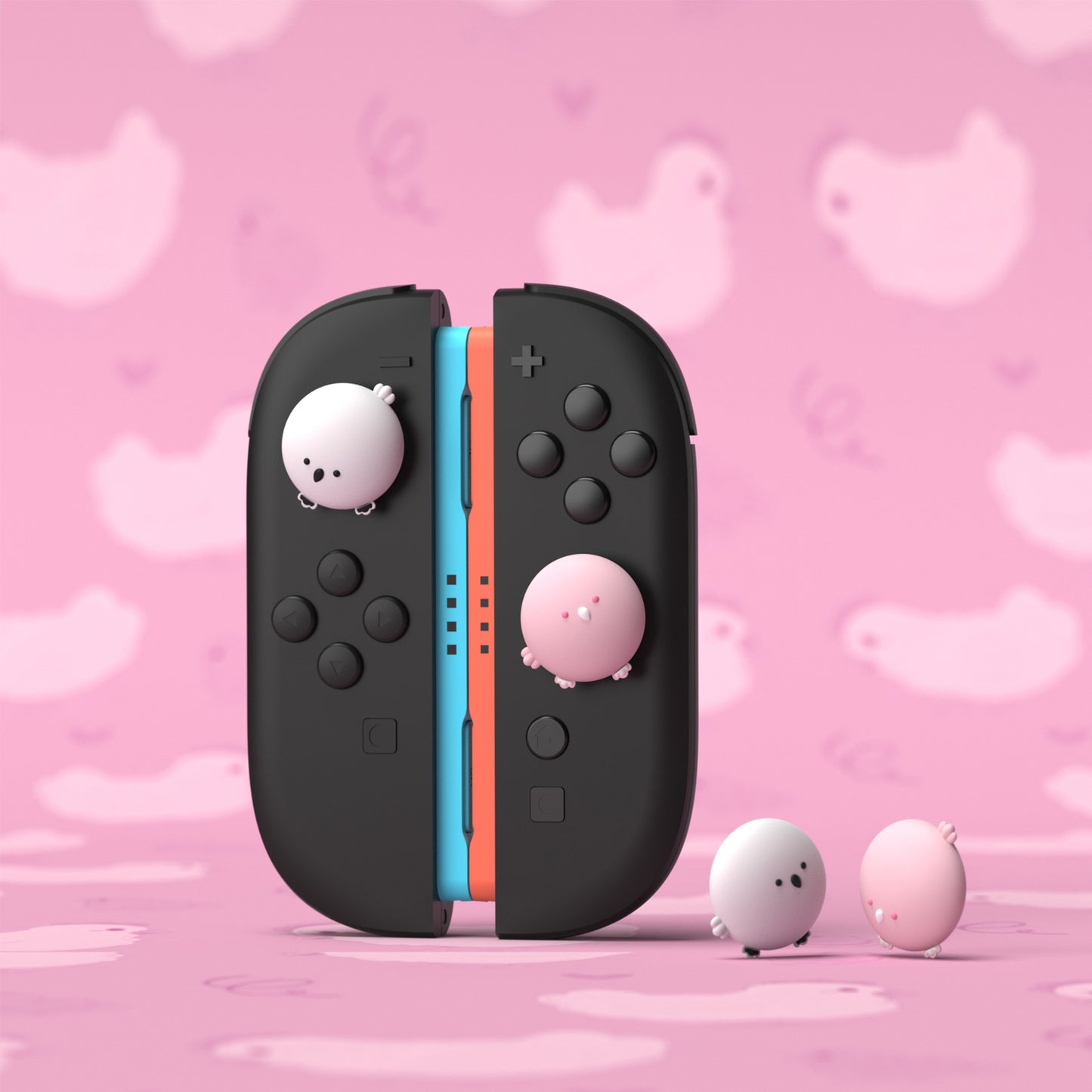 PlayVital Switch 2（2025年新モデル）対応 親指グリップキャップ 4個セット かわいいシリコン製スティックカバー Joycon用 耐久性ある 【ふわふわヒヨコ＆はずかしがりヒヨコ】
