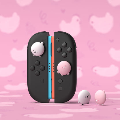 PlayVital Switch 2（2025年新モデル）対応 親指グリップキャップ 4個セット かわいいシリコン製スティックカバー Joycon用 耐久性ある 【ふわふわヒヨコ＆はずかしがりヒヨコ】