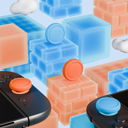 PlayVital 2025年新型Switch 2対応用親指グリップキャップ 4個セット ジョイコン対応シリコン素材 快適フィット 滑り止めスティックカバー 【ブルー＆オレンジ】