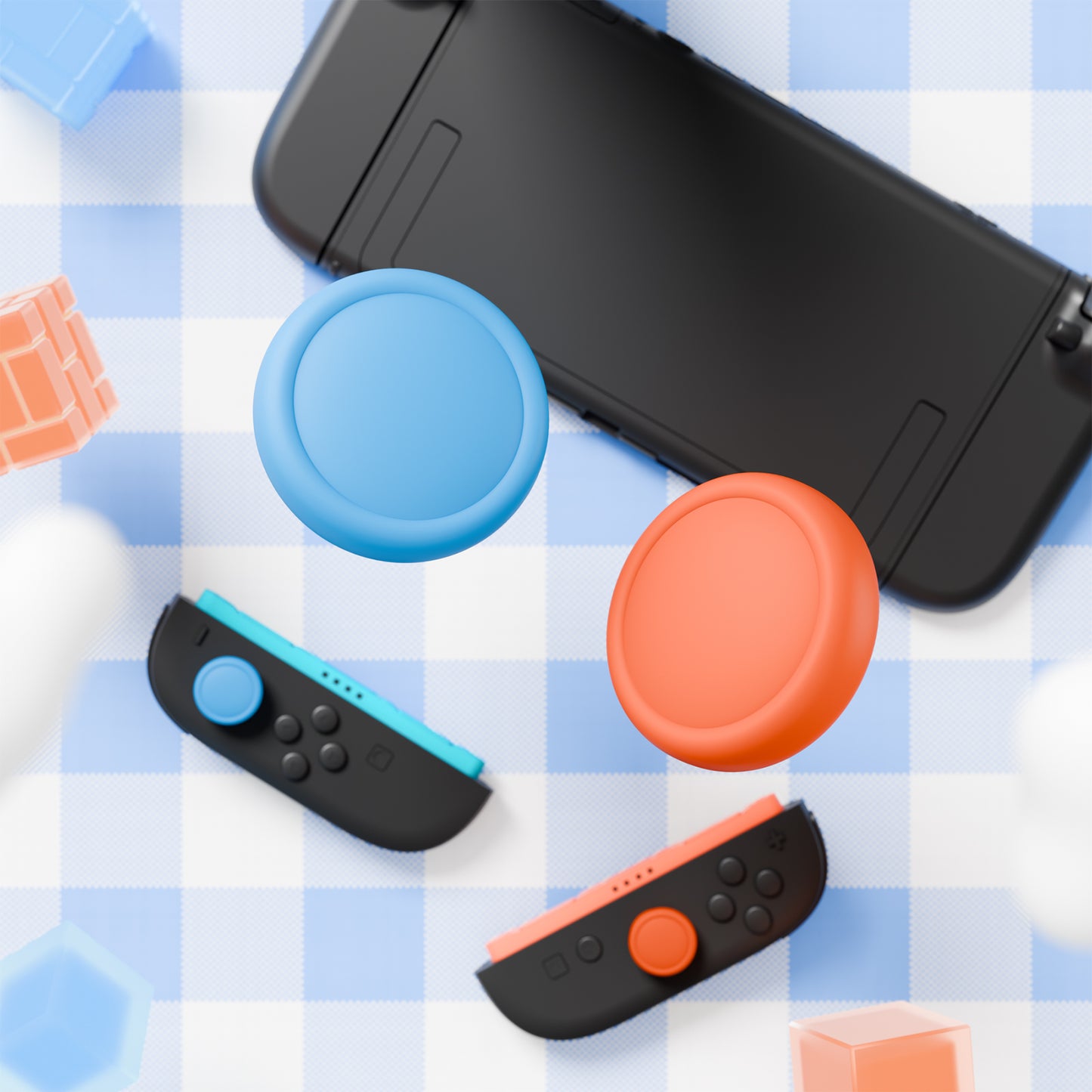 PlayVital 2025年新型Switch 2対応用親指グリップキャップ 4個セット ジョイコン対応シリコン素材 快適フィット 滑り止めスティックカバー 【ブルー＆オレンジ】