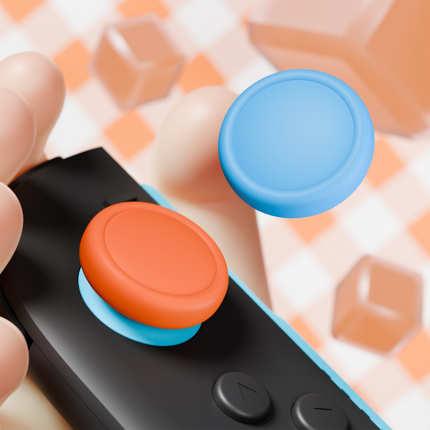 PlayVital 2025年新型Switch 2対応用親指グリップキャップ 4個セット ジョイコン対応シリコン素材 快適フィット 滑り止めスティックカバー 【ブルー＆オレンジ】