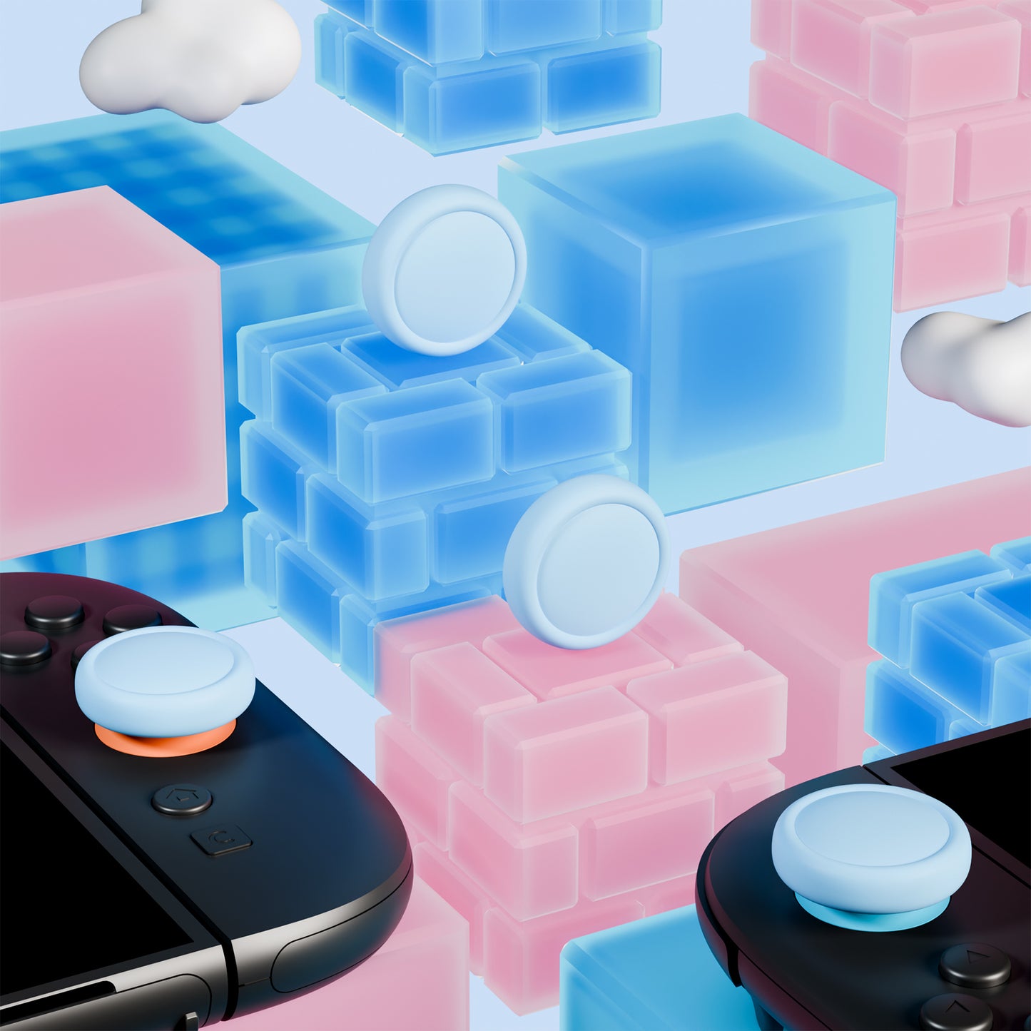 PlayVital 2025年新型Switch 2対応用親指グリップキャップ 4個セットジョイコン対応シリコン素材 快適フィット 滑り止めスティックカバー 【ヘブンブルー】