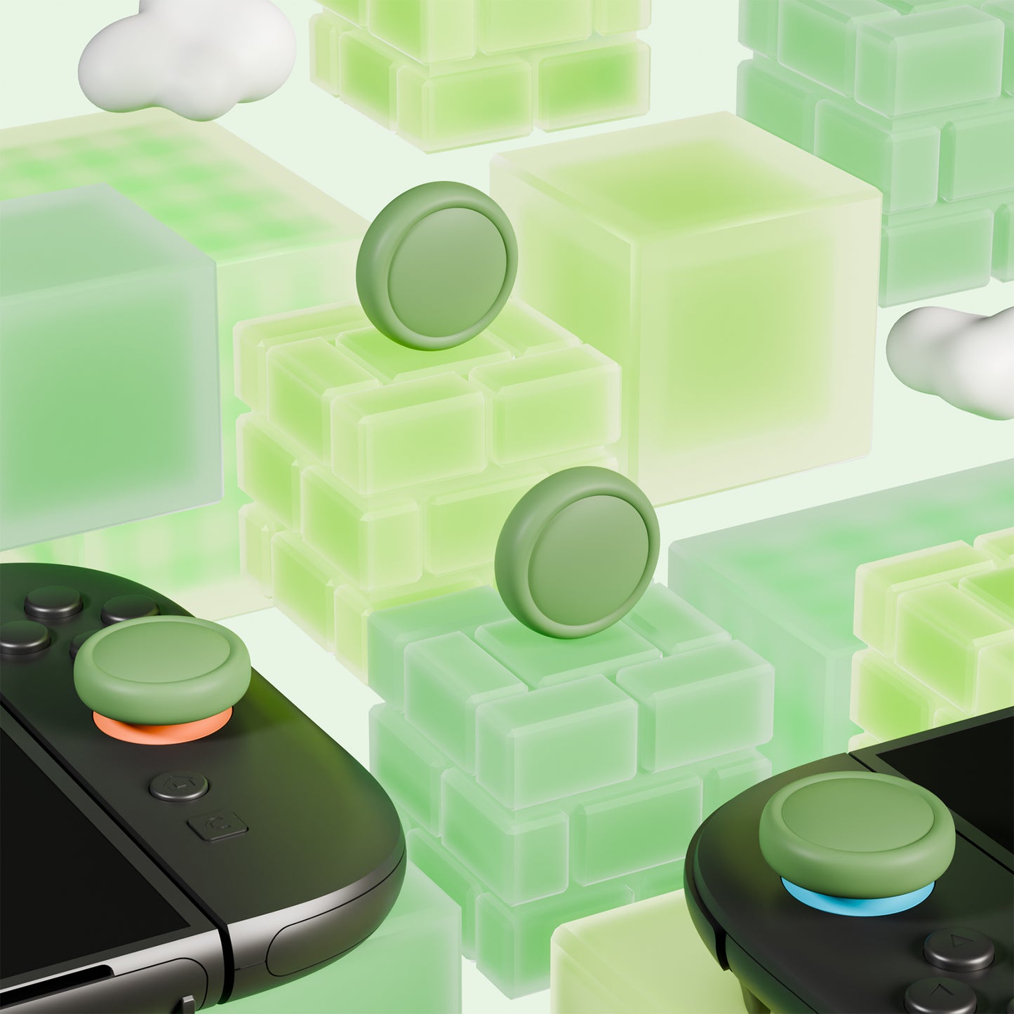 PlayVital 2025年新型Switch 2対応用親指グリップキャップ 4個セットジョイコン対応シリコン素材 快適フィット 滑り止めスティックカバー 【抹茶グリーン】