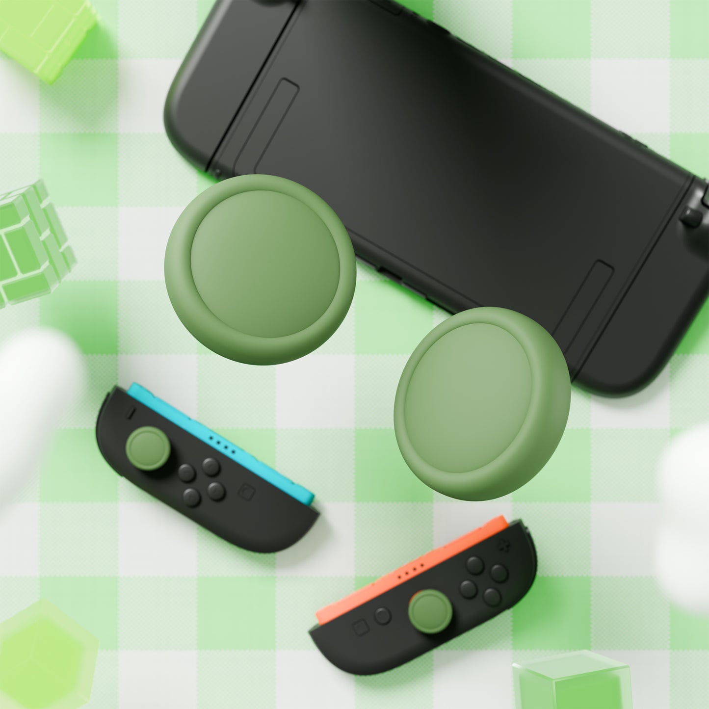 PlayVital 2025年新型Switch 2対応用親指グリップキャップ 4個セットジョイコン対応シリコン素材 快適フィット 滑り止めスティックカバー 【抹茶グリーン】