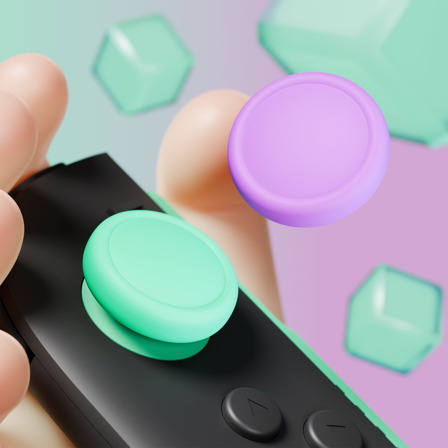 PlayVital 2025年新型Switch 2対応用親指グリップキャップ 4個セットジョイコン対応シリコン素材 快適フィット 滑り止めスティックカバー 【ソフトバイオレット＆ミントグリーン】