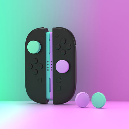 PlayVital 2025年新型Switch 2対応用親指グリップキャップ 4個セットジョイコン対応シリコン素材 快適フィット 滑り止めスティックカバー 【ソフトバイオレット＆ミントグリーン】
