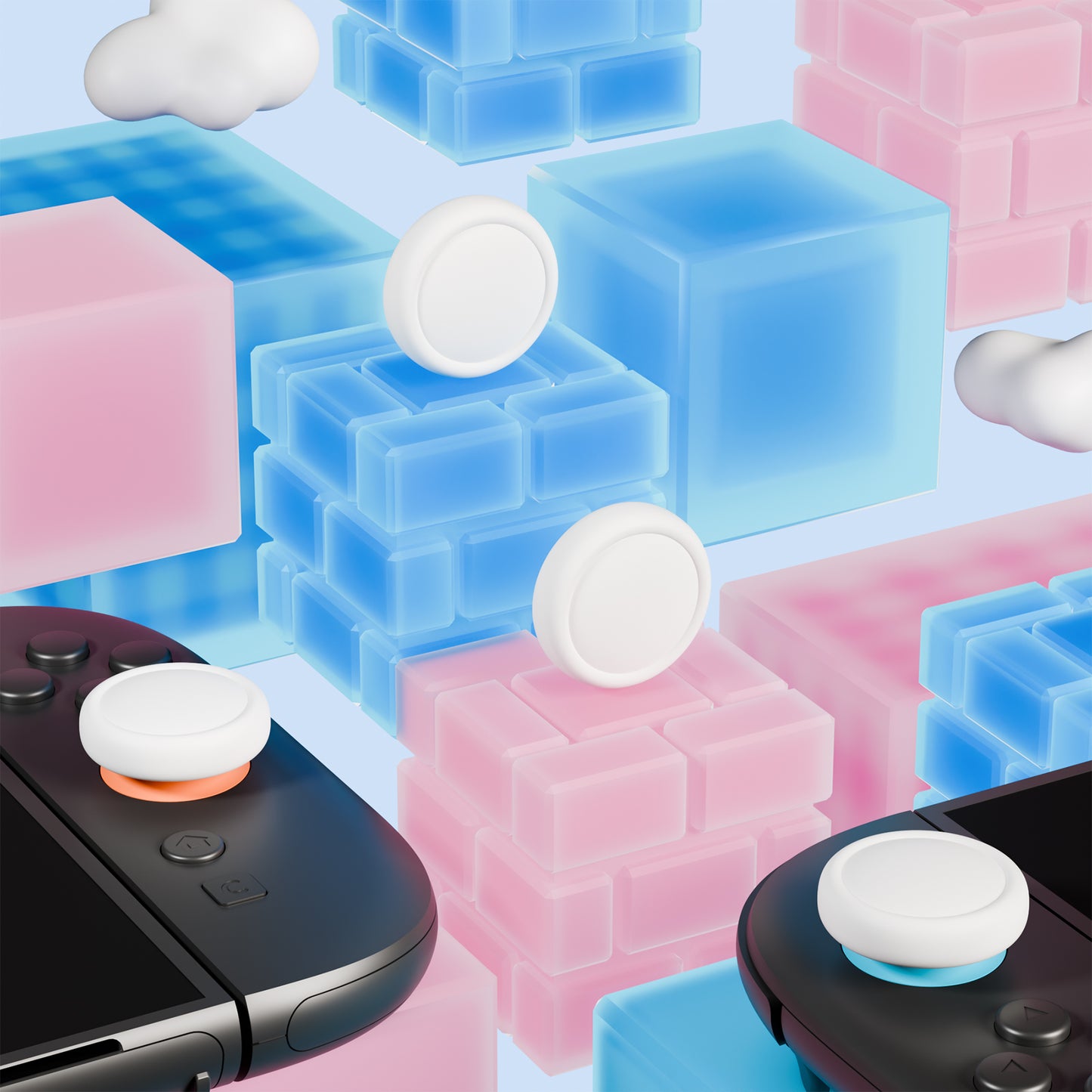 PlayVital 2025年新型Switch 2対応用親指グリップキャップ 4個セットジョイコン対応シリコン素材 快適フィット 滑り止めスティックカバー【ホワイト】