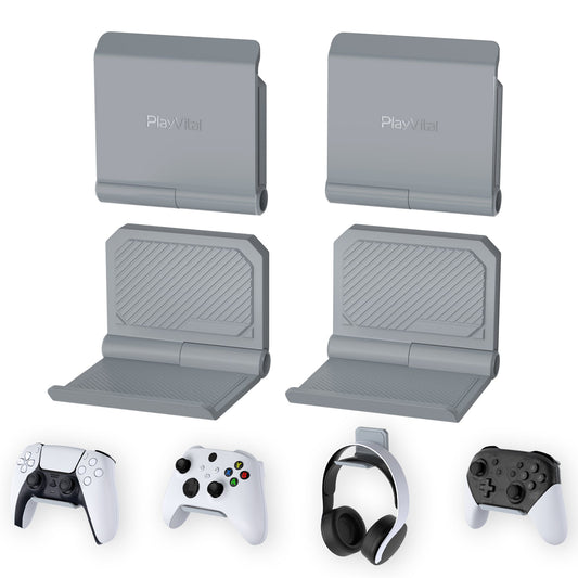 PlayVital 4 Set FOLD Controller Wall Mount for PS5 & PS4 & Xbox Series X/S & Switch Pro & Xbox Wireless Headset & Pulse 3D Headset - White - DMYPFM006 PlayVital