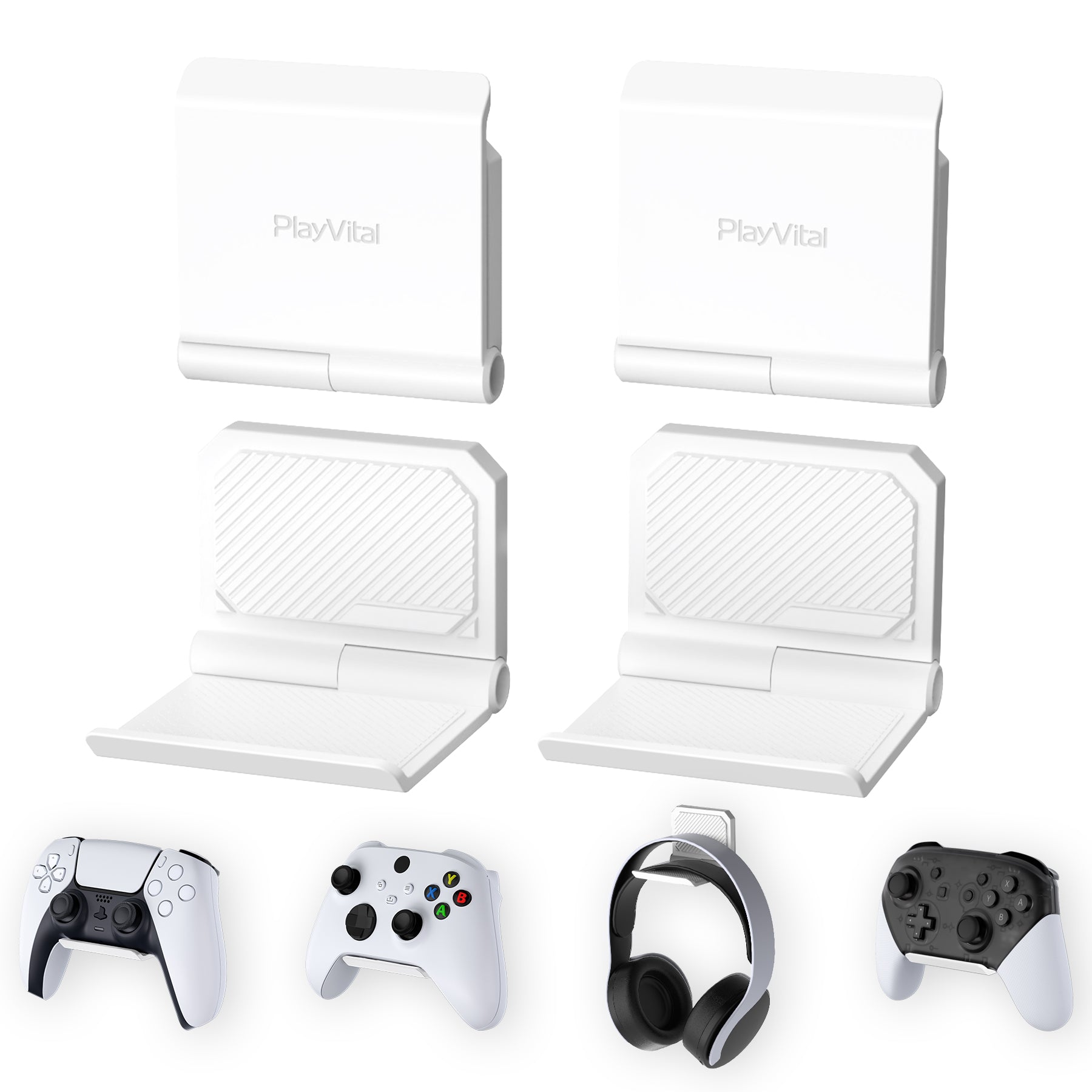 PlayVital 4 Set FOLD Controller Wall Mount for PS5 & PS4 & Xbox Series X/S & Switch Pro & Xbox Wireless Headset & Pulse 3D Headset - Black - DMYPFM002 (Copy) PlayVital