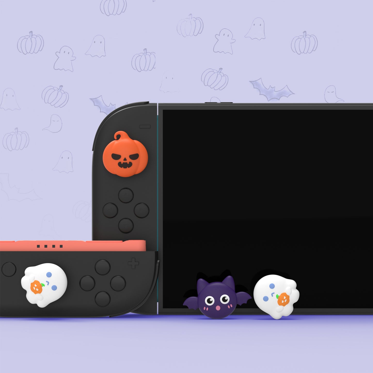PlayVital Switch 2（2025年モデル）対応 親指グリップキャップ 6個セット かわいいシリコン製スティックカバー Joycon用 アナログスティック保護キャップ【ハロウィン風かぼちゃ＆コウモリ＆ゴーストデザイン】
