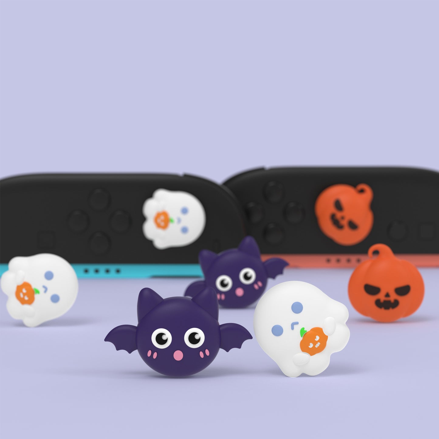 PlayVital Switch 2（2025年モデル）対応 親指グリップキャップ 6個セット かわいいシリコン製スティックカバー Joycon用 アナログスティック保護キャップ【ハロウィン風かぼちゃ＆コウモリ＆ゴーストデザイン】