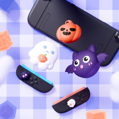 PlayVital Switch 2（2025年モデル）対応 親指グリップキャップ 6個セット かわいいシリコン製スティックカバー Joycon用 アナログスティック保護キャップ【ハロウィン風かぼちゃ＆コウモリ＆ゴーストデザイン】