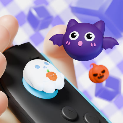 PlayVital Switch 2（2025年モデル）対応 親指グリップキャップ 6個セット かわいいシリコン製スティックカバー Joycon用 アナログスティック保護キャップ【ハロウィン風かぼちゃ＆コウモリ＆ゴーストデザイン】