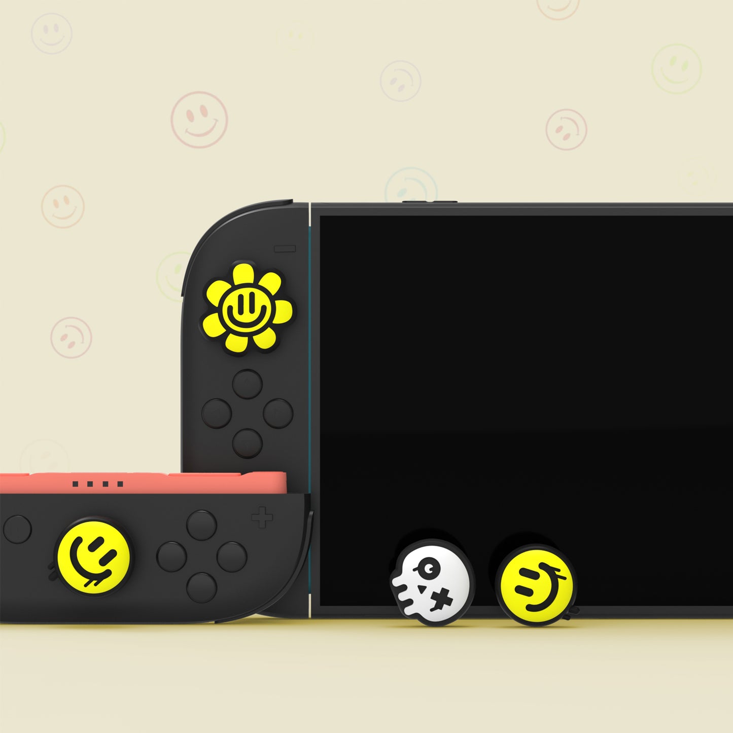 PlayVital Switch 2（2025年モデル）対応 親指グリップキャップ 6個セット かわいいシリコン製スティックカバー Joycon用 アナログスティック保護キャップ【ハッピー＆グルーミースタイル】
