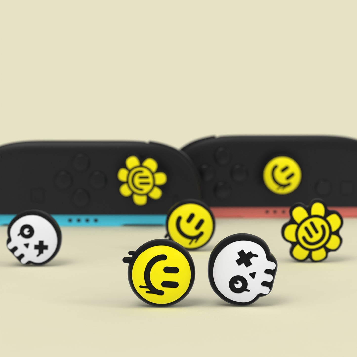 PlayVital Switch 2（2025年モデル）対応 親指グリップキャップ 6個セット かわいいシリコン製スティックカバー Joycon用 アナログスティック保護キャップ【ハッピー＆グルーミースタイル】