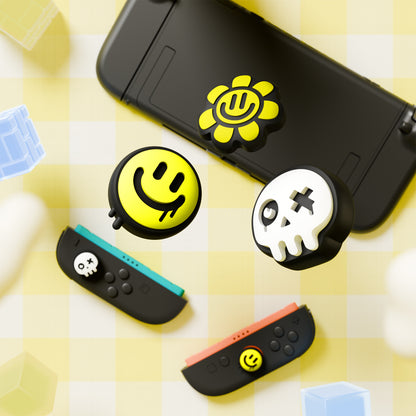 PlayVital Switch 2（2025年モデル）対応 親指グリップキャップ 6個セット かわいいシリコン製スティックカバー Joycon用 アナログスティック保護キャップ【ハッピー＆グルーミースタイル】