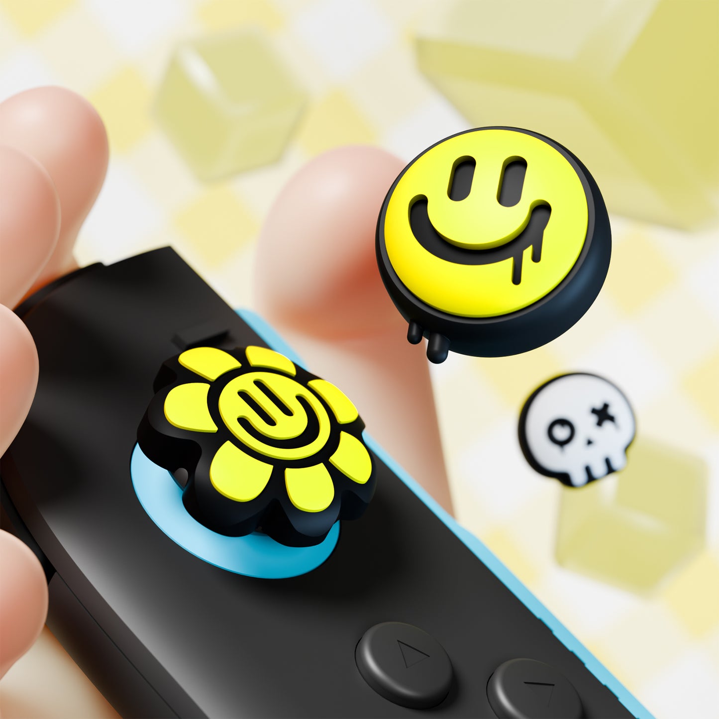 PlayVital Switch 2（2025年モデル）対応 親指グリップキャップ 6個セット かわいいシリコン製スティックカバー Joycon用 アナログスティック保護キャップ【ハッピー＆グルーミースタイル】