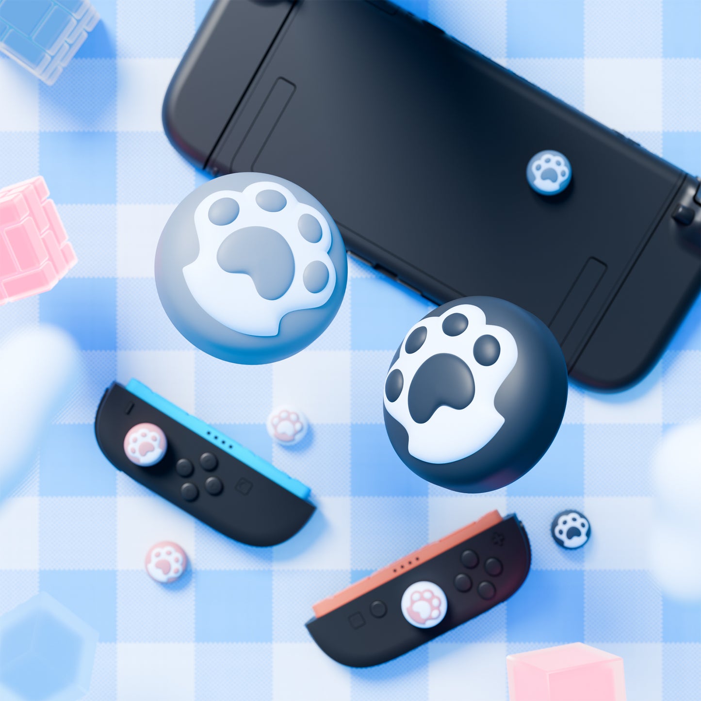 PlayVital Switch 2（2025年モデル）対応 親指グリップキャップ 8個セット かわいい肉球デザイン シリコン製スティックカバー Joycon用 アナログスティック保護キャップ【猫の肉球】