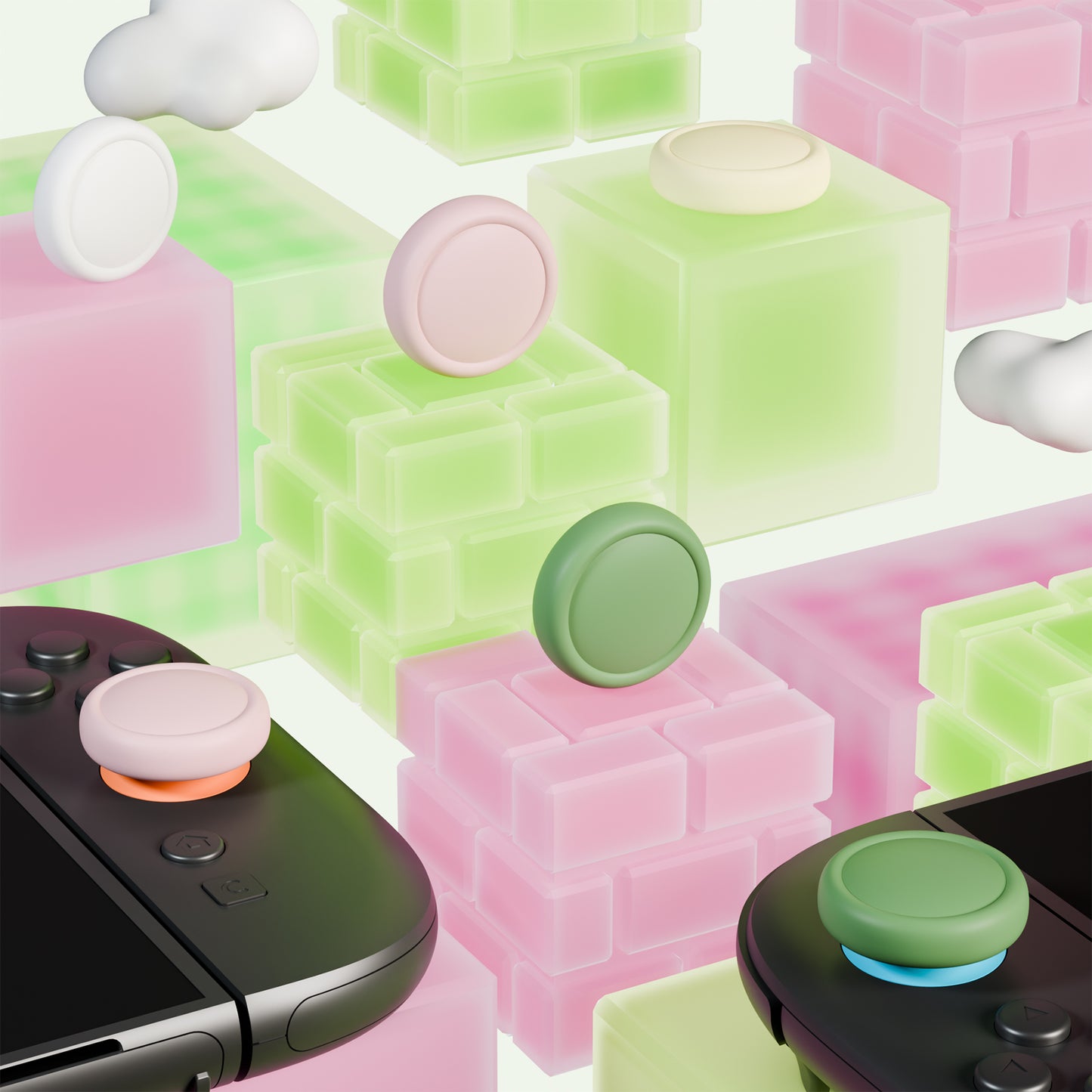 PlayVital 2025年新モデルSwitch 2対応用親指グリップキャップ 8個セット シリコン素材快適なジョイコン対応保護キャップ 滑り止め 【ホワイト＆アイボリー＆ピンク＆抹茶グリーン】