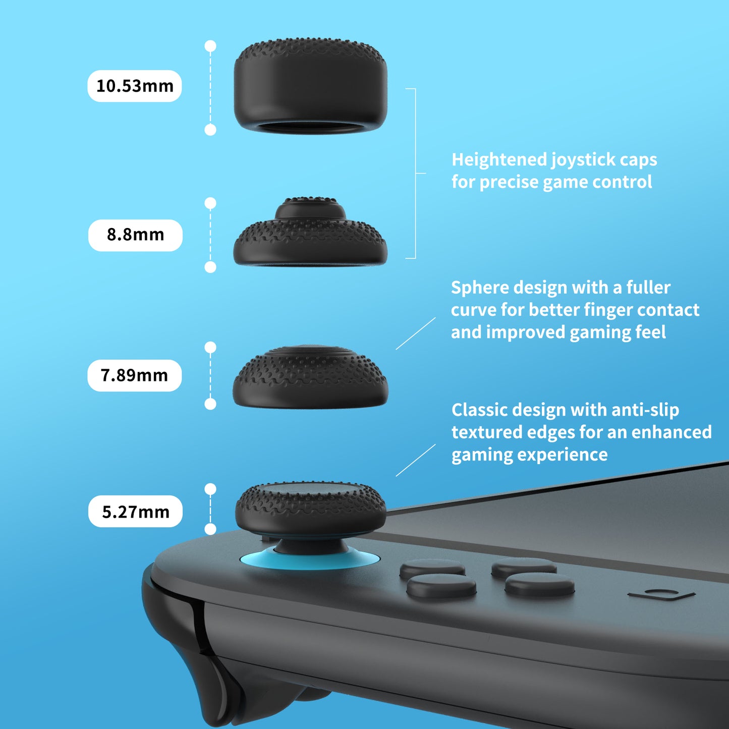 PlayVital 2025年新型Switch 2対応用親指グリップキャップ 8個セットプロ仕様 高耐久性 滑り止めスティックカバー Switch 2ジョイコン用エイム精度向上スティックキャップ 【ブラック】