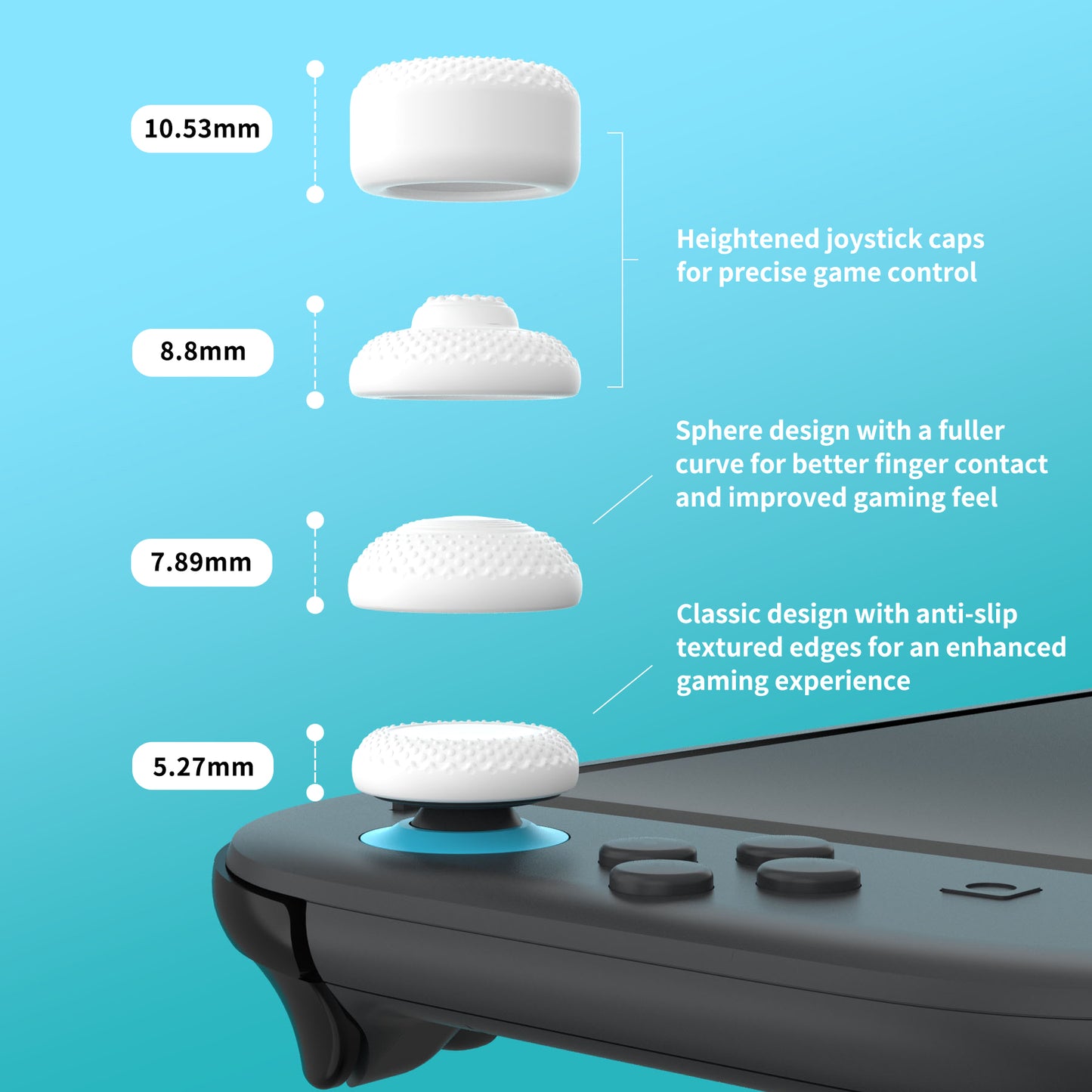 PlayVital 2025年新型Switch 2対応用親指グリップキャップ 8個セットプロ仕様 高耐久性 滑り止めスティックカバー Switch 2ジョイコン用エイム精度向上スティックキャップ 【ホワイト】