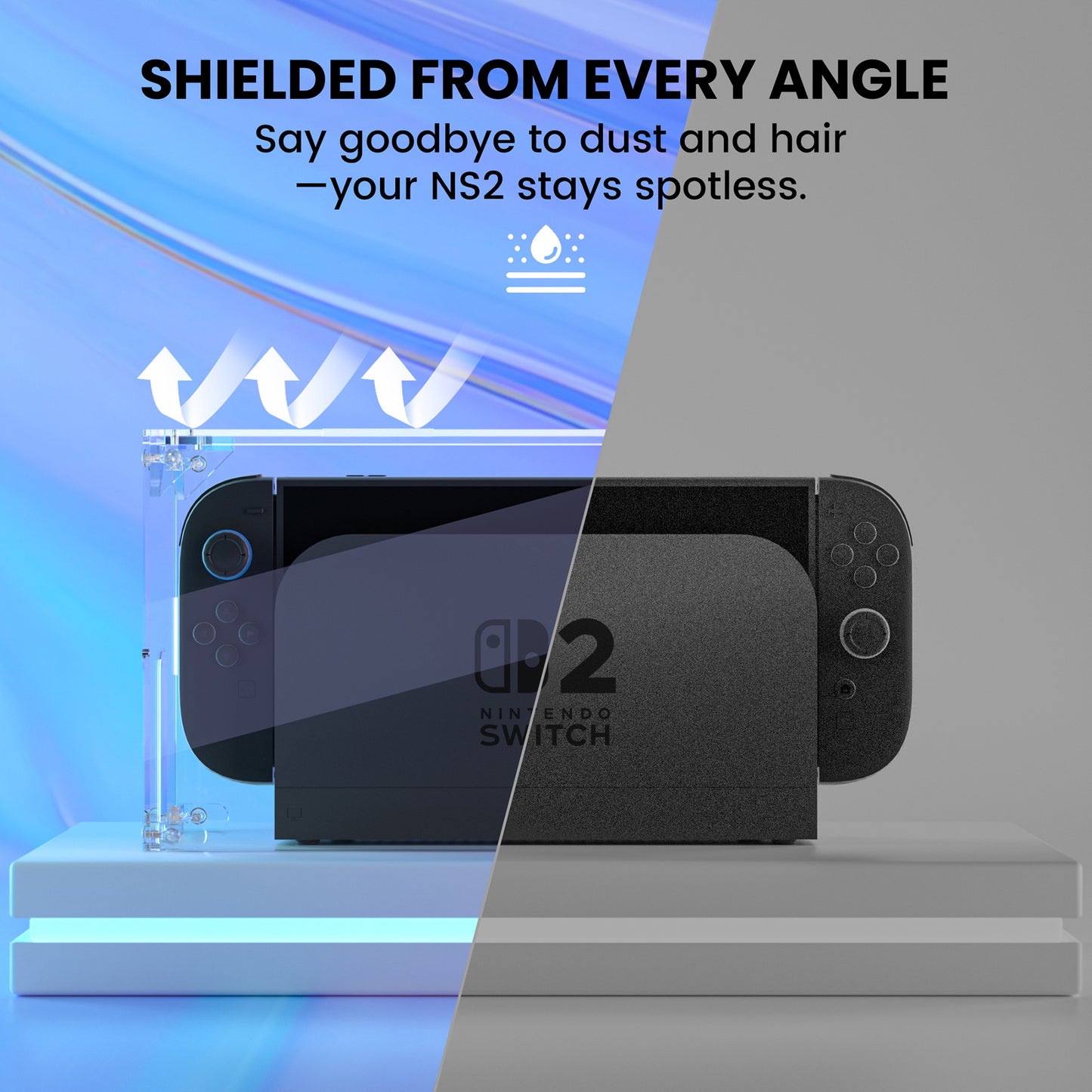 PlayVital ハイクリア アクリル製 保護ボックスケース for Nintendo Switch 2（2025） 組立式 防水 防塵 耐衝撃 スイッチ2本体＆ドック対応【クリア】