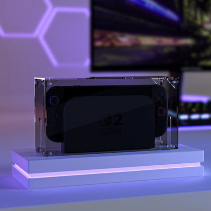 PlayVital ハイクリア アクリル製 保護ボックスケース for Nintendo Switch 2（2025） 組立式 防水 防塵 耐衝撃 スイッチ2本体＆ドック対応【クリアブラック】