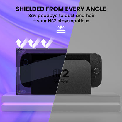 PlayVital ハイクリア アクリル製 保護ボックスケース for Nintendo Switch 2（2025） 組立式 防水 防塵 耐衝撃 スイッチ2本体＆ドック対応【クリアブラック】