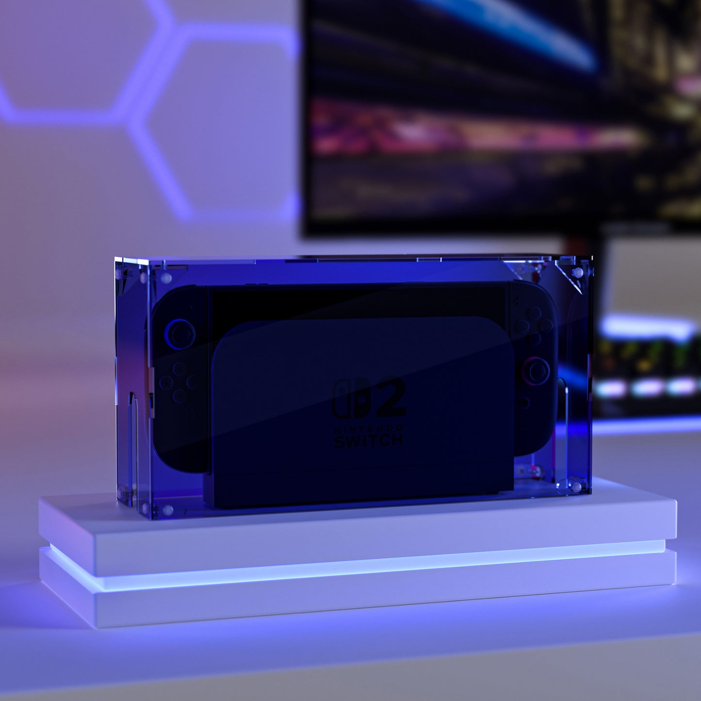 PlayVital ハイクリア アクリル製 保護ボックスケース for Nintendo Switch 2（2025）組立式 防水 防塵 耐衝撃 スイッチ2本体＆ドック対応【クリアブルー】