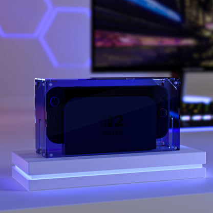 PlayVital ハイクリア アクリル製 保護ボックスケース for Nintendo Switch 2（2025）組立式 防水 防塵 耐衝撃 スイッチ2本体＆ドック対応【クリアブルー】