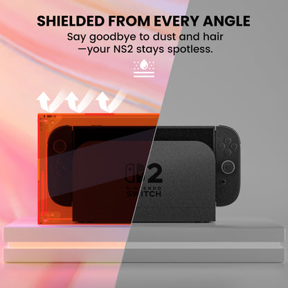 PlayVital ハイクリア アクリル製 保護ボックスケース for Nintendo Switch 2（2025）組立式 防水 防塵 耐衝撃 スイッチ2本体＆ドック対応【クリアオレンジ】