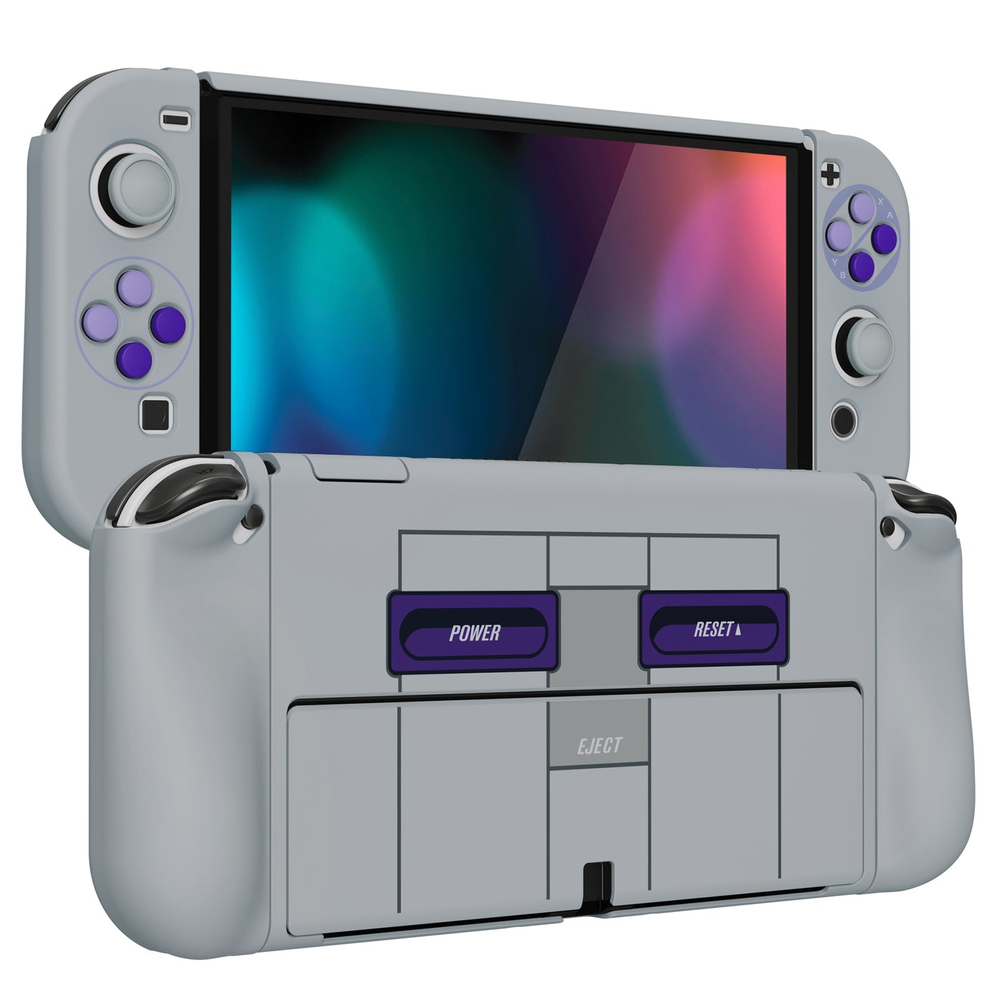PlayVital AlterGrips ドッキング可能なハードシェル保護ケース、親指グリップキャップとボタンキャップ付き、Nintendo 有機el用 【クラシックSNESスタイル】