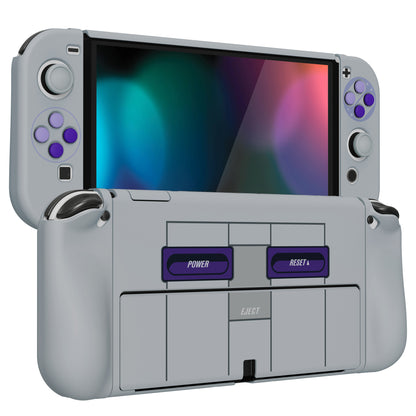 PlayVital AlterGrips ドッキング可能なハードシェル保護ケース、親指グリップキャップとボタンキャップ付き、Nintendo 有機el用 【クラシックSNESスタイル】