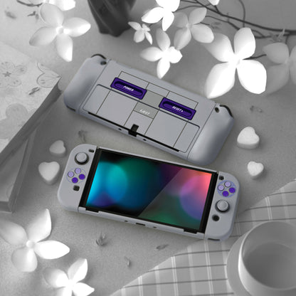 PlayVital AlterGrips ドッキング可能なハードシェル保護ケース、親指グリップキャップとボタンキャップ付き、Nintendo 有機el用 【クラシックSNESスタイル】