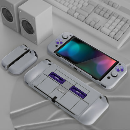 PlayVital AlterGrips ドッキング可能なハードシェル保護ケース、親指グリップキャップとボタンキャップ付き、Nintendo 有機el用 【クラシックSNESスタイル】
