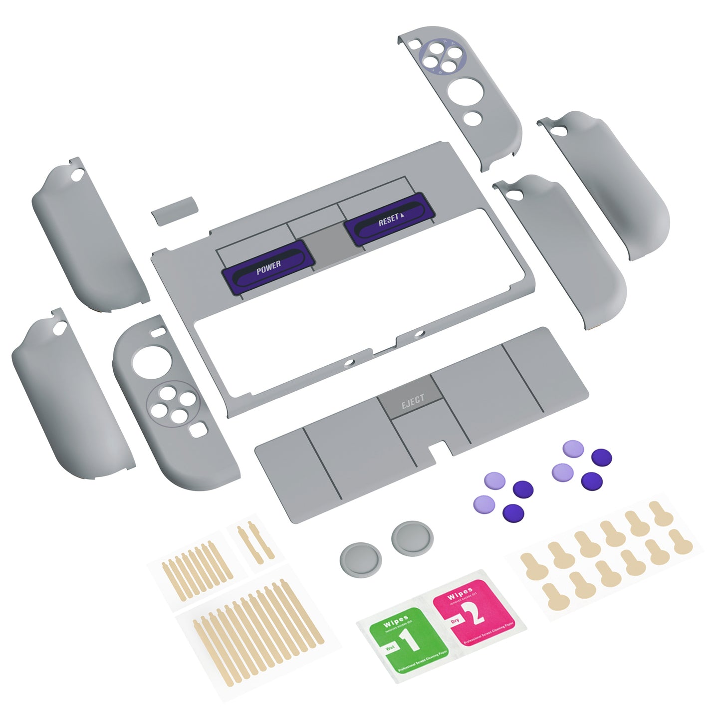PlayVital AlterGrips ドッキング可能なハードシェル保護ケース、親指グリップキャップとボタンキャップ付き、Nintendo 有機el用 【クラシックSNESスタイル】
